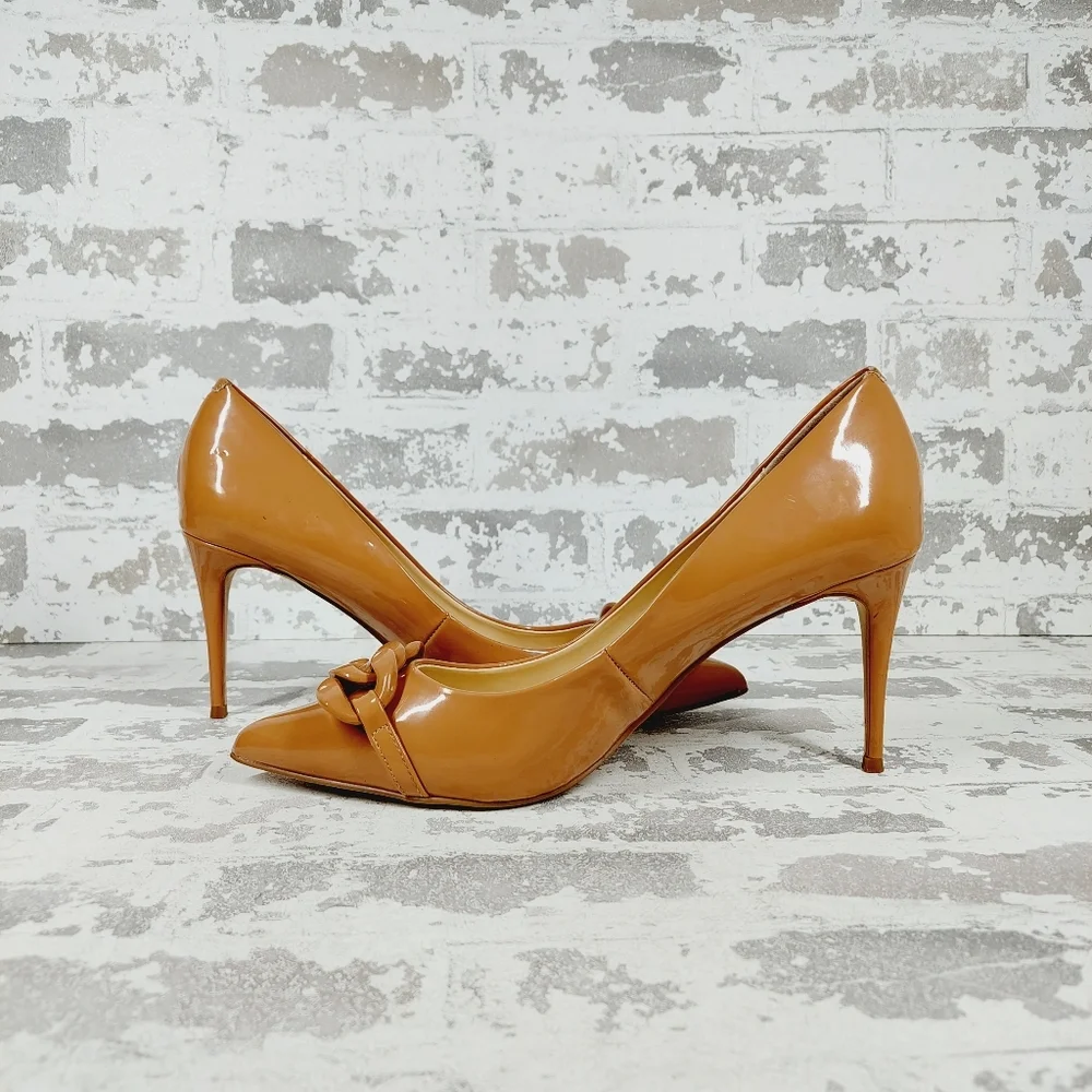 New Steve Madden Lalette Chainlink Pointed Toe Camel Pump Heels O456 - Picture 4 of 12